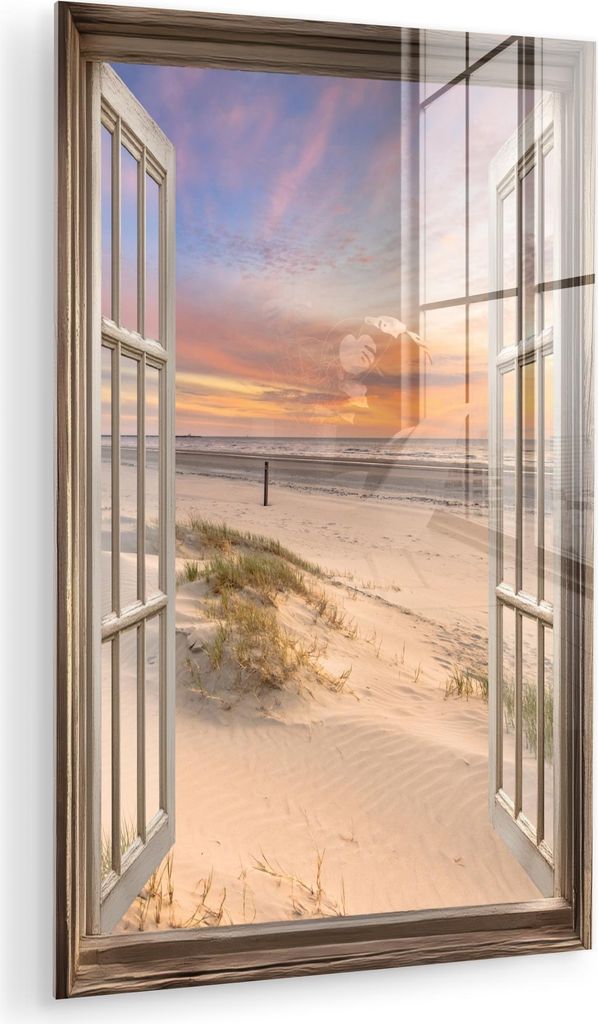 MuchoWow Glasbilder - Bilder auf Wandbild - Foto auf Glas Aussicht - Strand - Dünen - Natur - Landschaft 80x120 cm Wanddekoration aus Glas - Acryl...