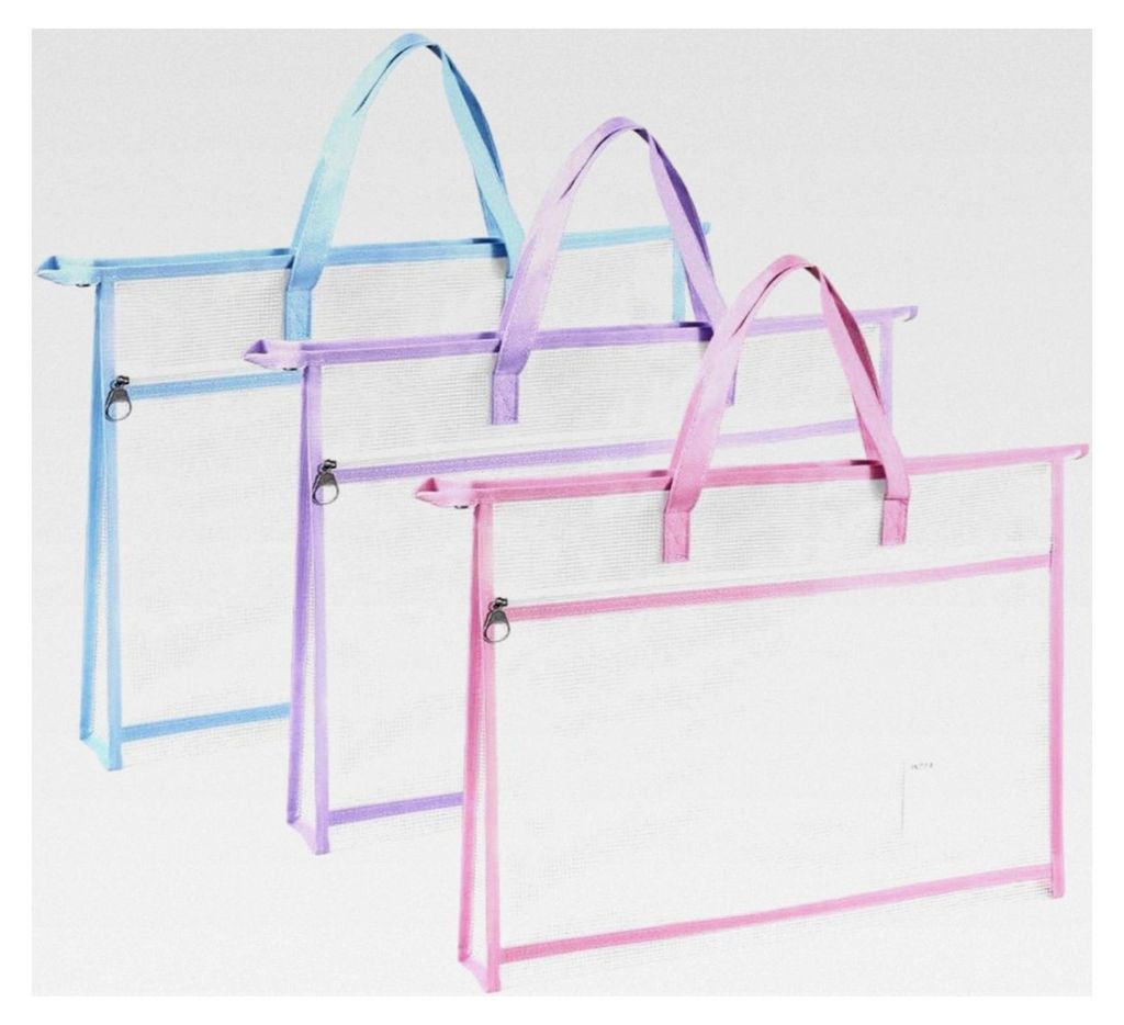 A3 Projekttasche, 3 Stück wasserdichte Netztaschen mit Reißverschluss, Aufbewahrungstaschen für Bastelmaterial mit Griffen zum Stricken, Quilten...