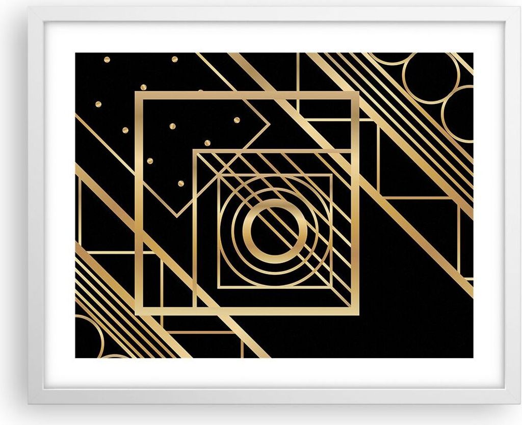 Gerahmtes Poster - Weißer Rahmen - Abstraktion Quadrat Gold - 50x40 cm - Wand Bild - Wanddeko - Wandbilder - Kunstposter - Wandposter - Bilderrahm...