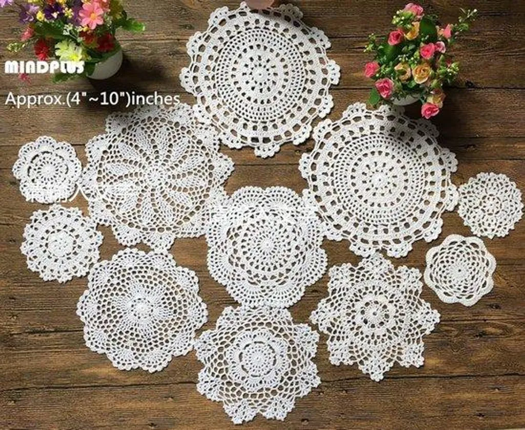Napperons au crochet 100% coton blanc - Lot de 11 pièces artisanales