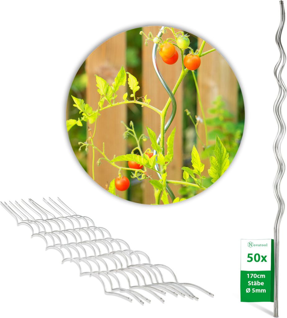 Novatool 10 Tomatenstäbe 170 cm 5 mm Durchmesser Tomatenspiralstäbe verzinkt Rankstäbe Tomatenstangen Rankhilfe Blumenhalter Pflanzstäbe