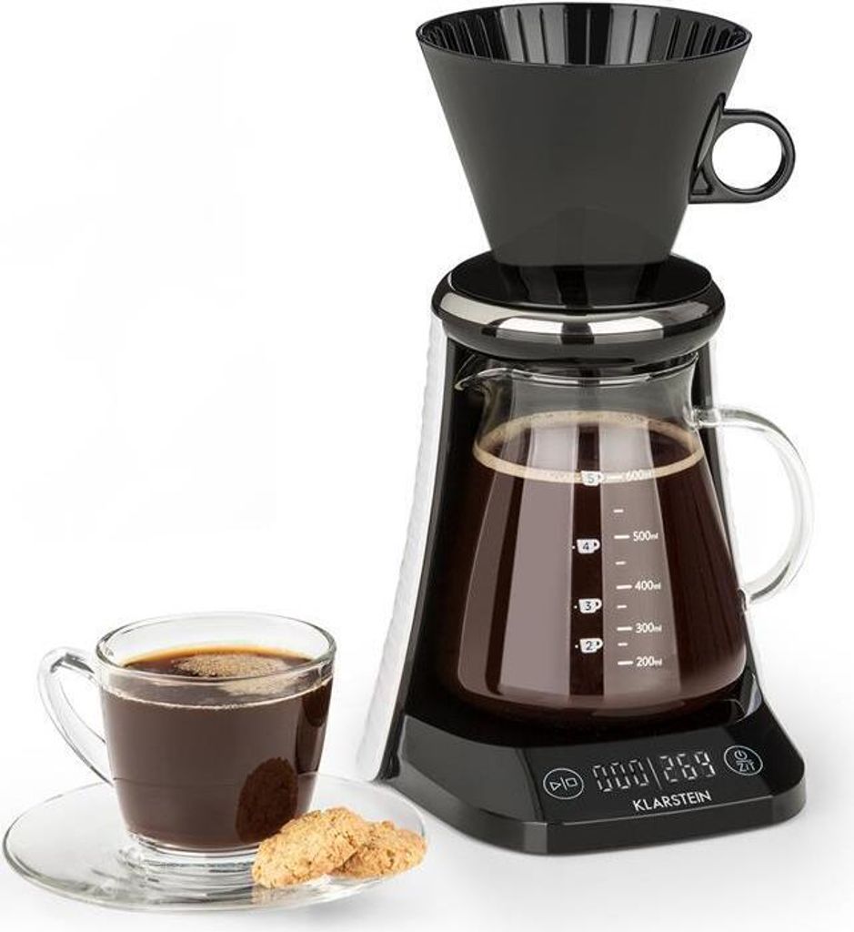Klarstein Craft Coffee Filter-Kaffeemaschine Kaffeebereiter (Handbrühverfahren, Pour Over, Gourmetkaffee, Waage, Timer, Glaskanne, Filteraufsatz, ...