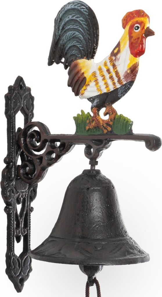 Moritz Türglocke Glocke Bunter Hahn Huhn auf Wiese Wandglocke Gartendeko Gusseisen Rustikal Antik Design Stil Retro Klingel