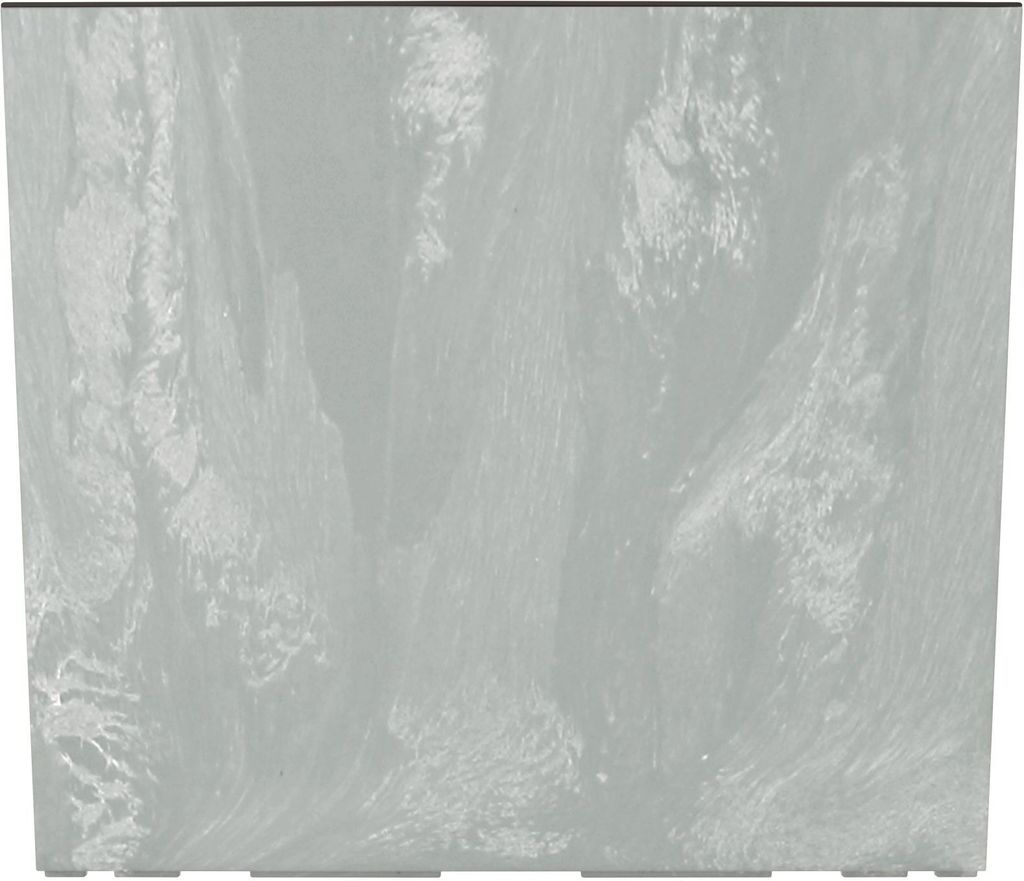 A close-up view of a gray planter with a textured surface.