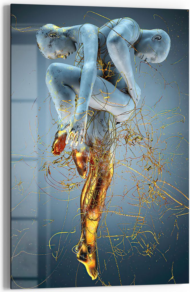 DEQOART Glasbild Echtglas 40x60 cm 'Digitale Fusion' Wandbild Bild modern Deko
