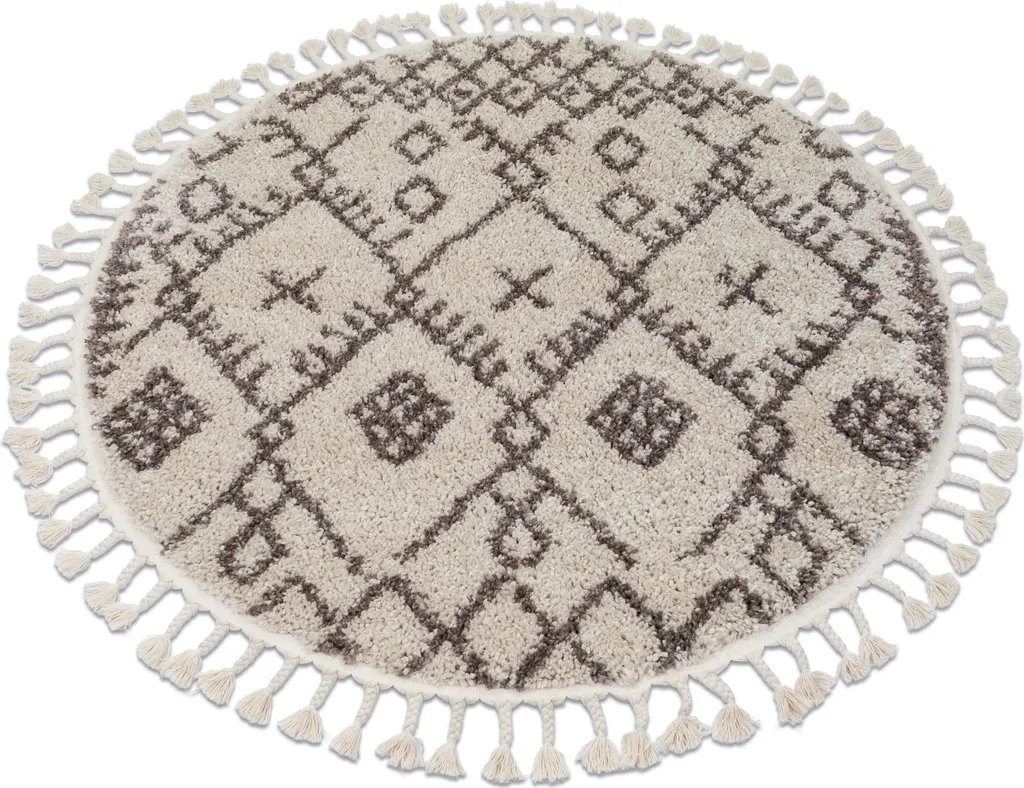 Tapis Rond Shaggy Style Berbère 120 cm Beige et Marron avec Franges