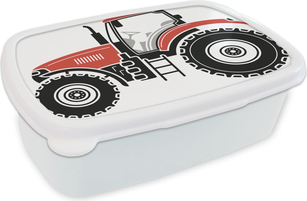 KitchenYeah Lunchbox Brotzeit Brotdose 17x11 cm Traktor - Rot - Schwarz Kinder Brotzeitdose - Lunch Box - Kinder - Sandwich-Box - Schulbox - Lunc...