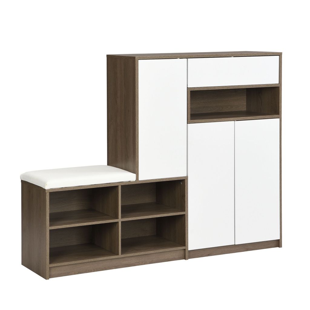 Schuhschrank mit Sitzbank, Platz für 25 Paar Schuhe, Verstellbare Regale, Kippsicherung, Grifflose Türen, Modernes Flurdesign, Weiß