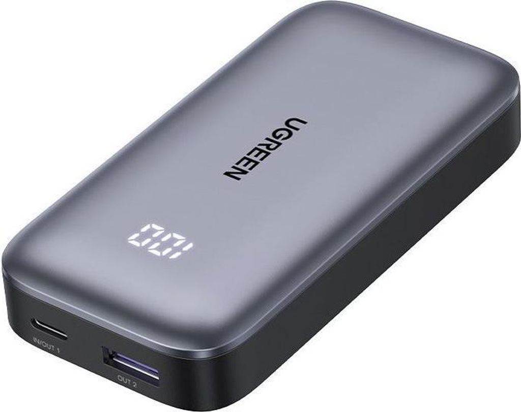 Powerbank, UGREEN, 10000 mAh, Slim, Schnellladung, USB-C, USB-A, Grau