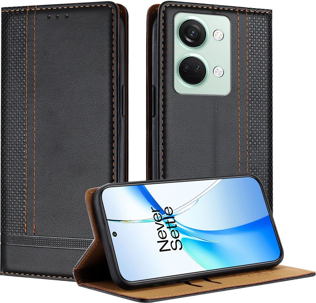 Handyhülle für OnePlus Nord 3 Leder Flip Klappbare Schutzhülle mit Standfunktion Schwarz
