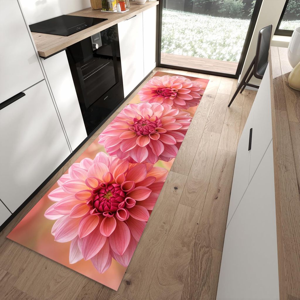 Küchenteppich 80x280cm rutschfest & abwischbar PVC Läufer - Drei Blumenblüten