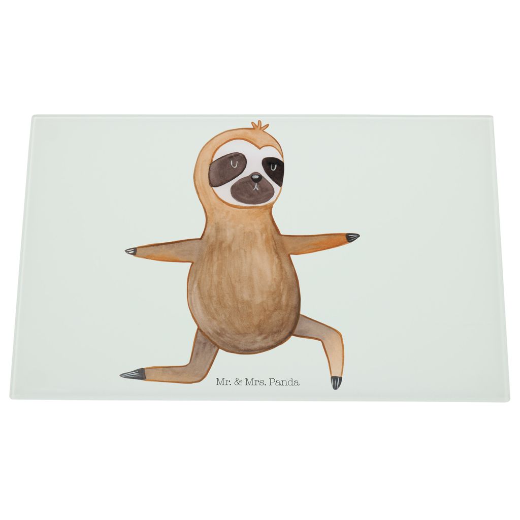 Mr. & Mrs. Panda Hackbrett Faultier Yoga - Weiß - Geschenk, Glas Schneidbrett, Namaste, Schneidplatte, Meditation, Atmung, Küchenbrett, Schneidep...