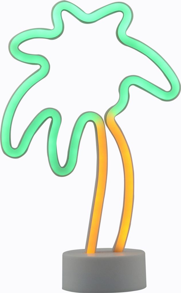 A neon LED light shaped like a palm tree.