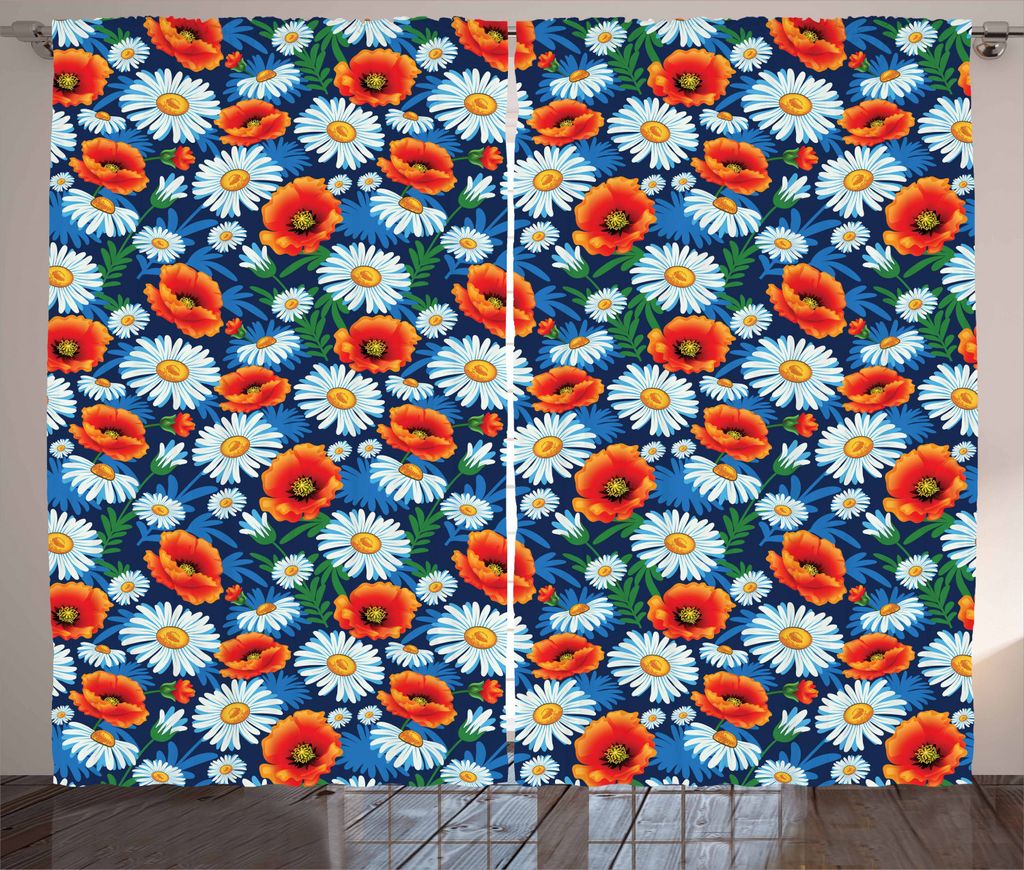 ABAKUHAUS Gänseblümchen Rustikaler Vorhang, Vibrierende farbige Poppies, Wohnzimmer Universalband Gardinen mit Schlaufen und Haken, 280 x 225 cm,...