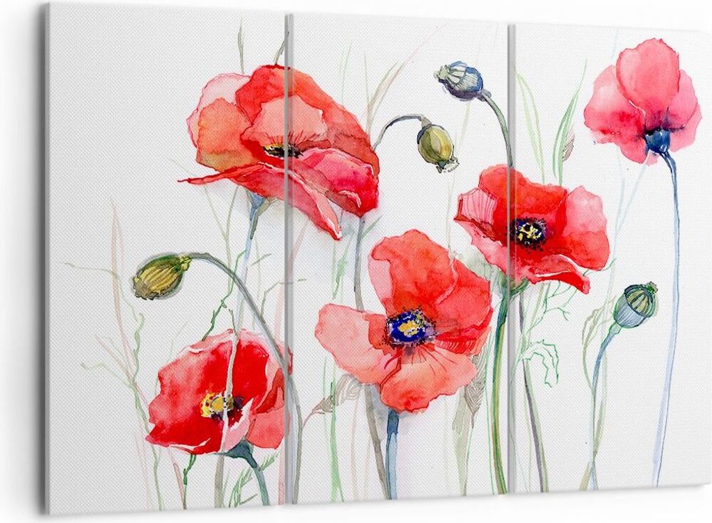 Bild auf Leinwand - Leinwandbild - Blume Mohn Wiese - 105x70cm - Wand Bild - Wanddeko - Wandbilder - Leinwanddruck - Bilder - Kunstdruck - Wanddeko...