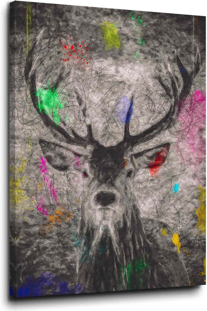Leinwandbild Wandbild Hirsch Pop Art: 60x80x2cm
