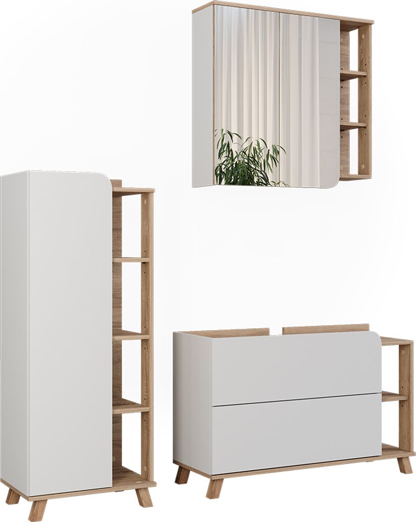 Vicco Badmöbel-Set Karen, 3 Teile, Sonoma/Weiß