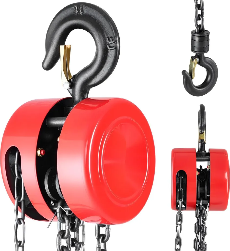 Palan à chaîne pour atelier et garage 1 tonne levage 3m manuel rouge