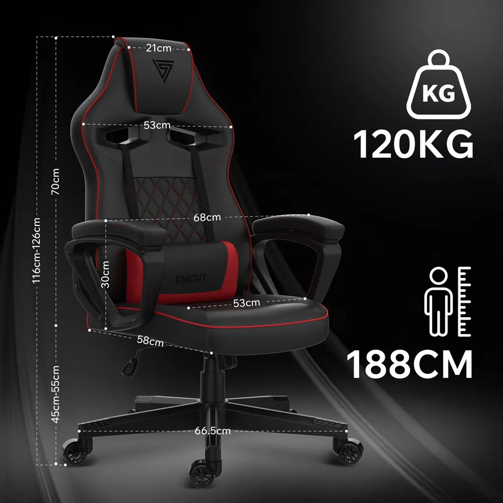 Sedia da Gioco SENSE7 Knight | Ergonomia FlowTech™ Nero-Rosso | 120kg - 4
