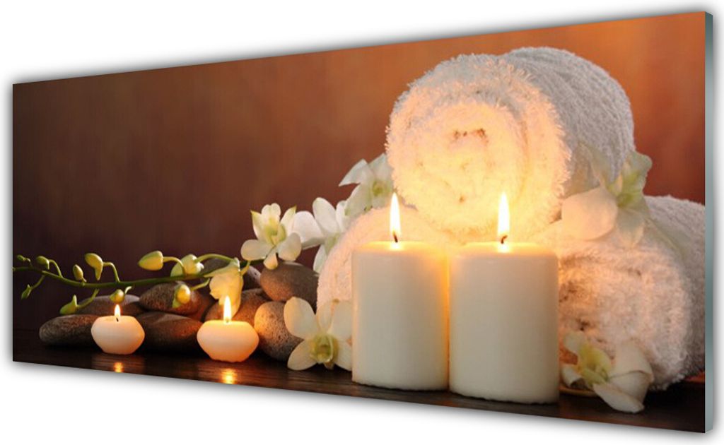 Acrylglasbilder 125x50 Wandbild Druck Kerzen Badetücher Kunst