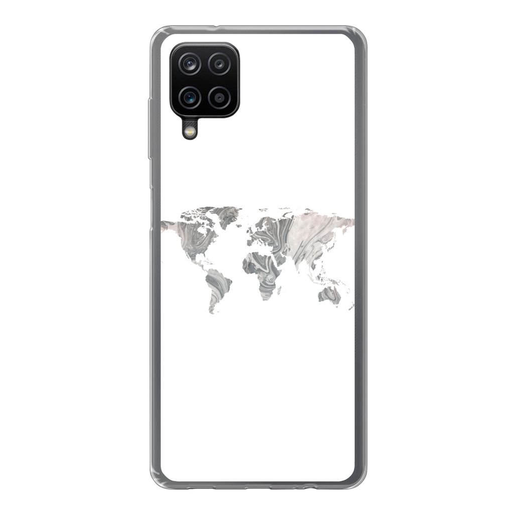 MuchoWow Handyhülle Schutzhülle Hülle für Samsung Galaxy A12 Weltkarte - Muster - Schwarz Silikon Softcase Handy Hülle - Bild