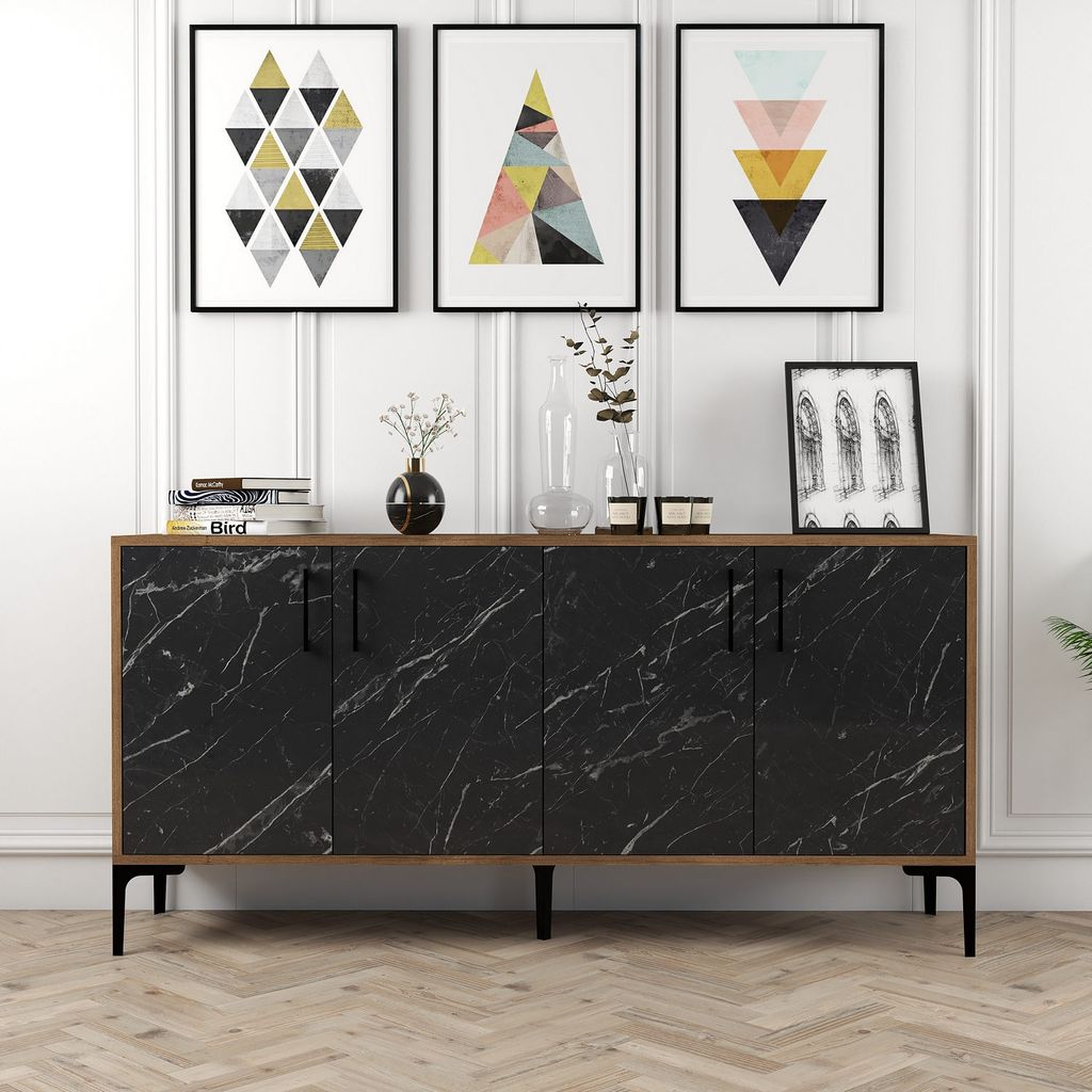 Skye Decor, Kiev 160 - Walnut, Black Marble, Konsole, Nussbaum, 100 % MELAMINBESCHICHTETE SPANPLATTEN, 160 x 35 x 78 cm