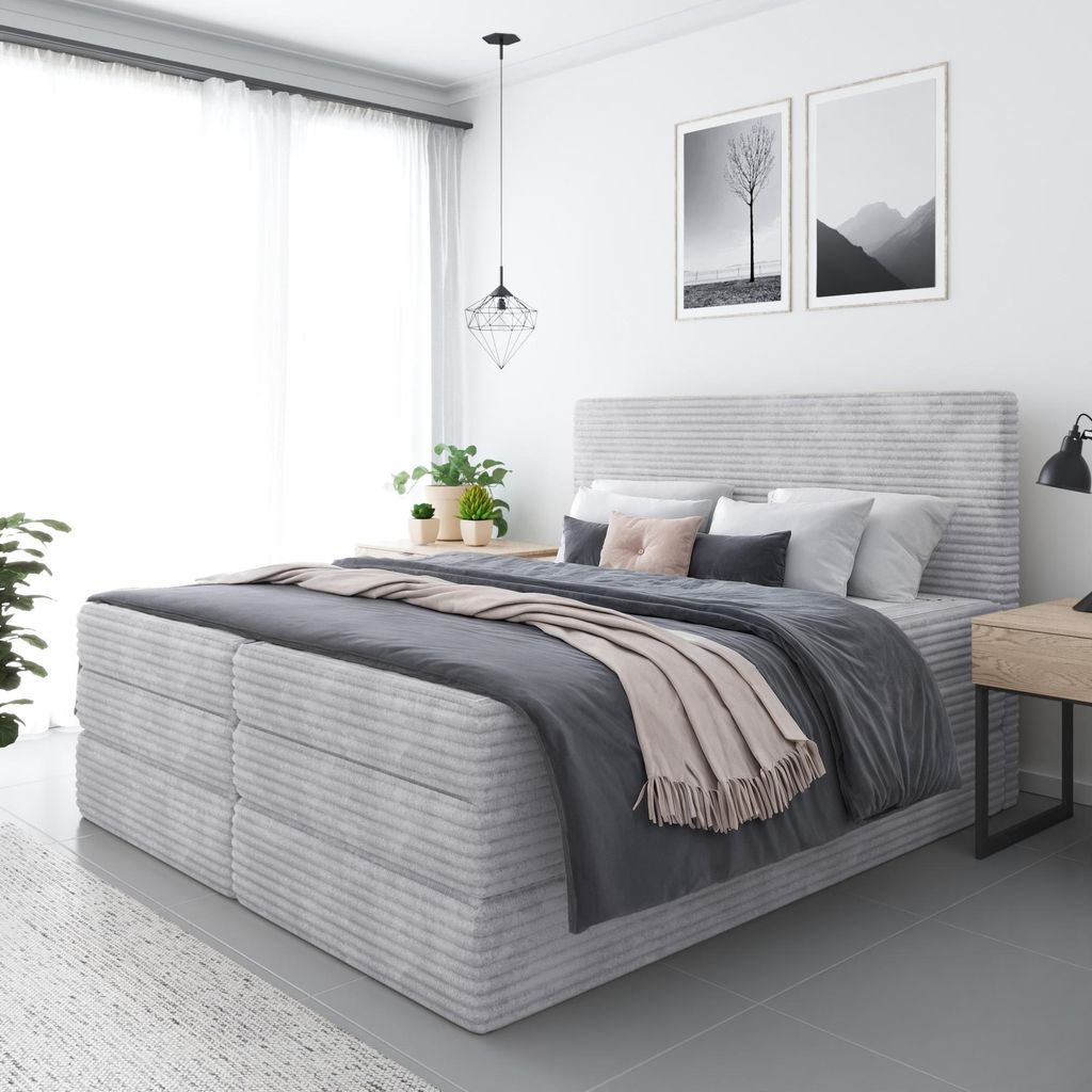 Doppelbett Boxspringbett SENO PLUS ohne Topper mit 2 Bettkästen / Highlight ( 140x200, Hellgrau - Tilia 86)