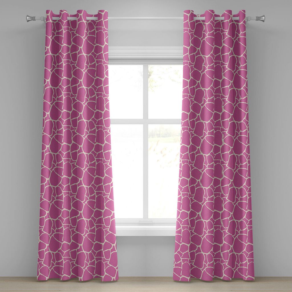 ABAKUHAUS Giraffe Ösenvorhang, Abstraktes tropisches Dschungel-Tierhaut-Muster-Rosa-Tarnungs-Art-weibliches Design, Dekorative 2-Panel-Fenstervorh...