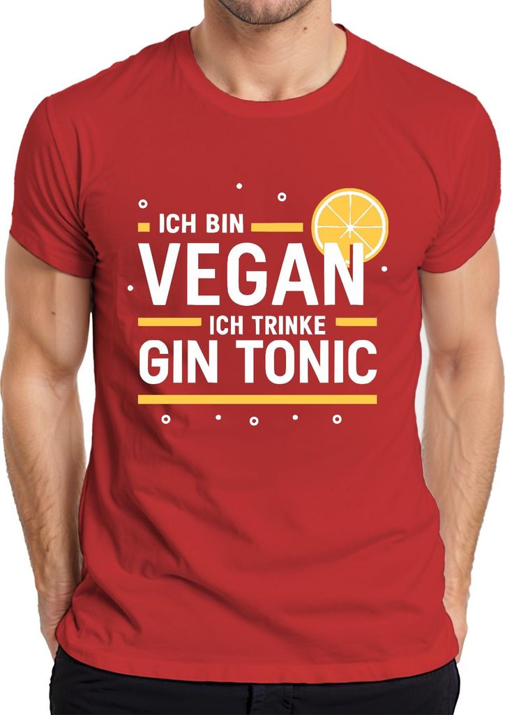 Ich bin vegan ich trinke Gin Tonic Lustiges Geschenk Zitrone Bar Herren T-Shirt, Rot, XXL