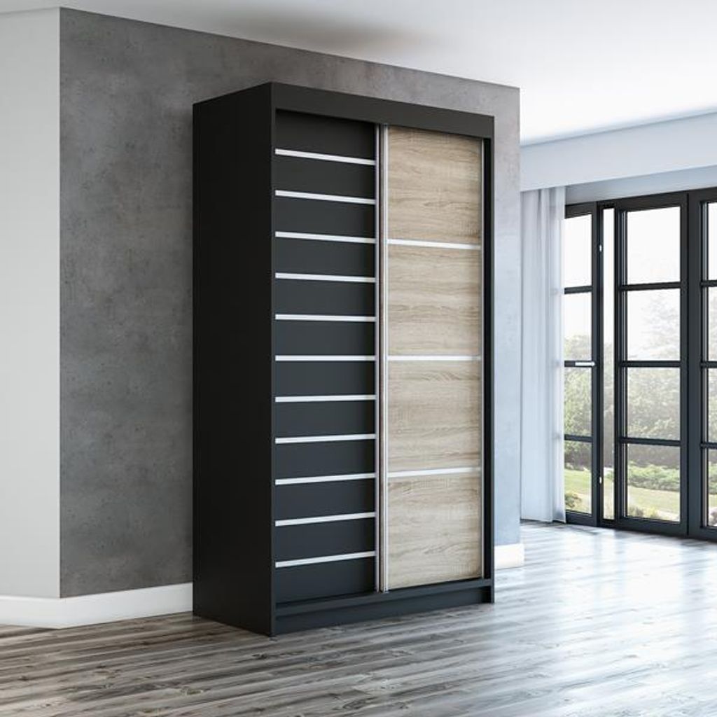 Schwebetürenschrank COLIN 2-türig Schrank 120 cm (Weiß, Schwarz, Sonoma)