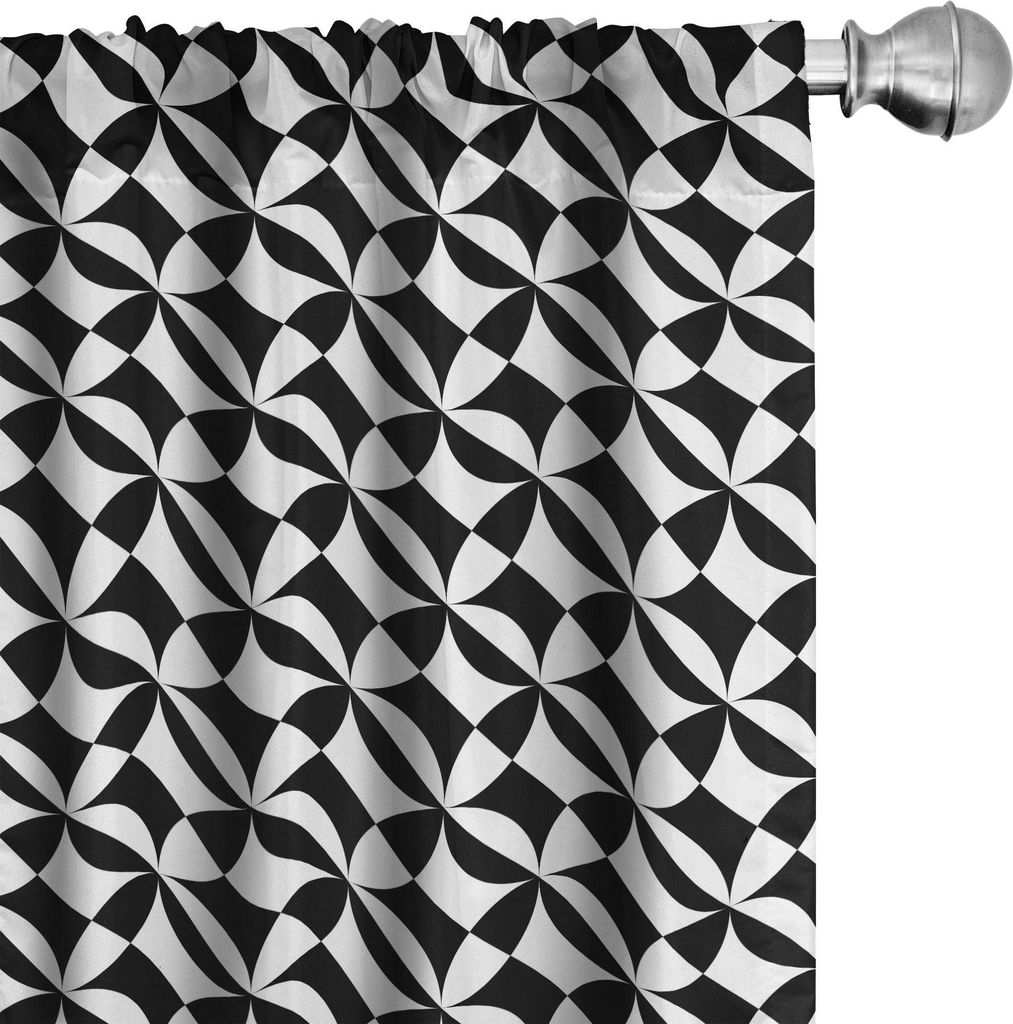 ABAKUHAUS Schwarz und weiß Vorhänge, Gardinen, Abstrakte diagonale Streifen ineinander greifenden Kreise Gegenwartskunst, 2 Stück 75 x 225 cm, A...