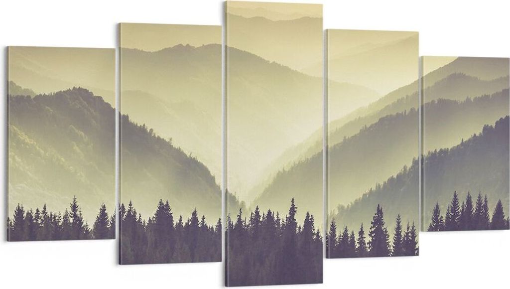 Bild auf Leinwand - Leinwandbild - Berge Wald Natur - 160x85cm - Wand Bild - Wanddeko - Wandbilder - Leinwanddruck - Bilder - Kunstdruck - Wanddeko...