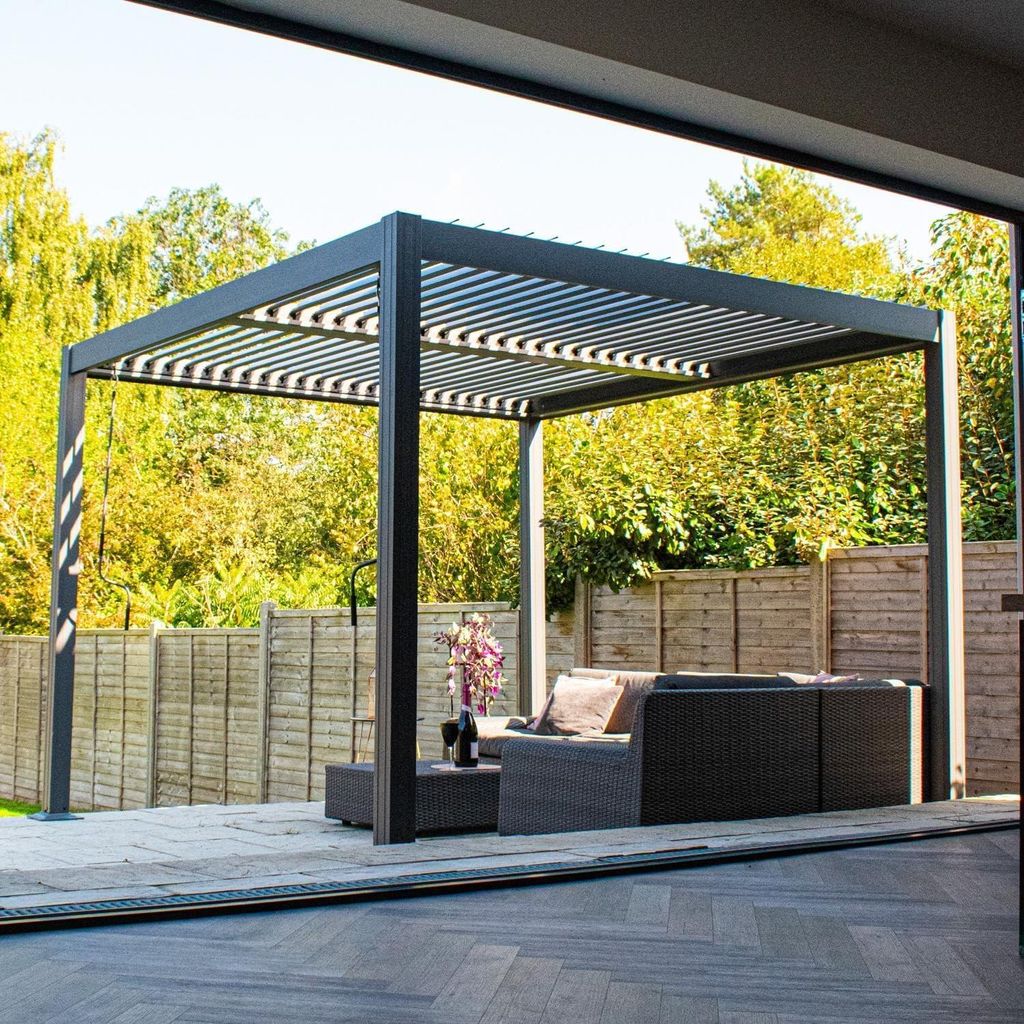 BPS Deluxe Vollaluminiumpergola | Zweizonen-Lamellendeck | Eingebaute Entwässerung | Clip in Lamellen | Gartendach | Sonnenschatten | Anthrazitg...