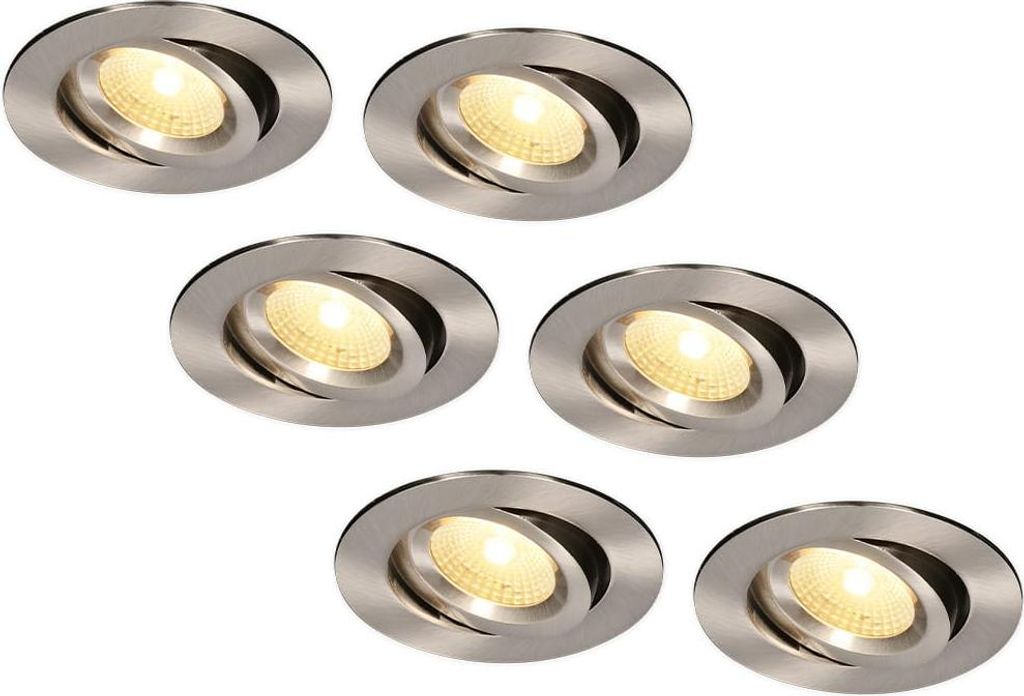 hoftronic LED Einbaustrahler 8W 650lm 2700K Dimmbar Schwenkbar IP44 Edelstahl 6er Set
