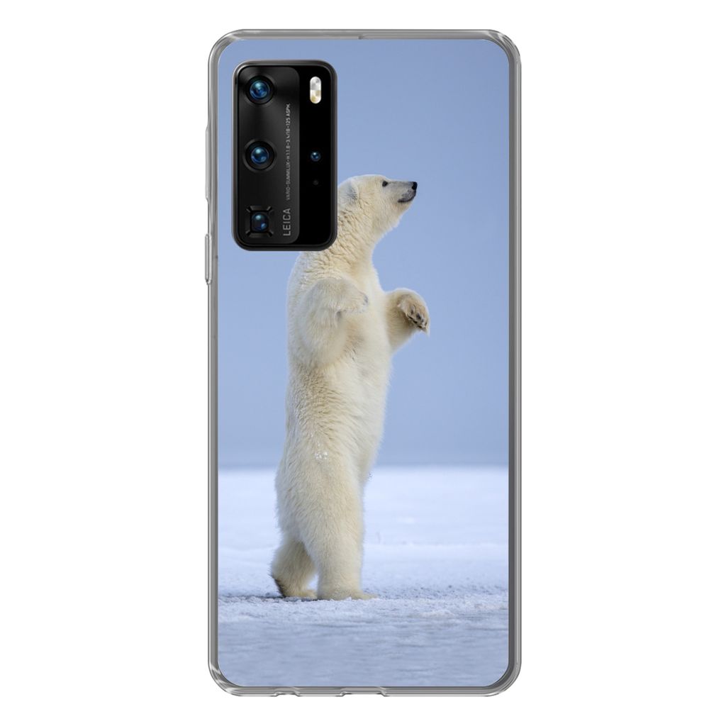 MuchoWow Handyhülle Schutzhülle Hülle für Huawei P40 Pro Eisbär - Lustig - Schnee - Kinder - Jungen - Mädchen - Kind Silikon Softcase Handy...