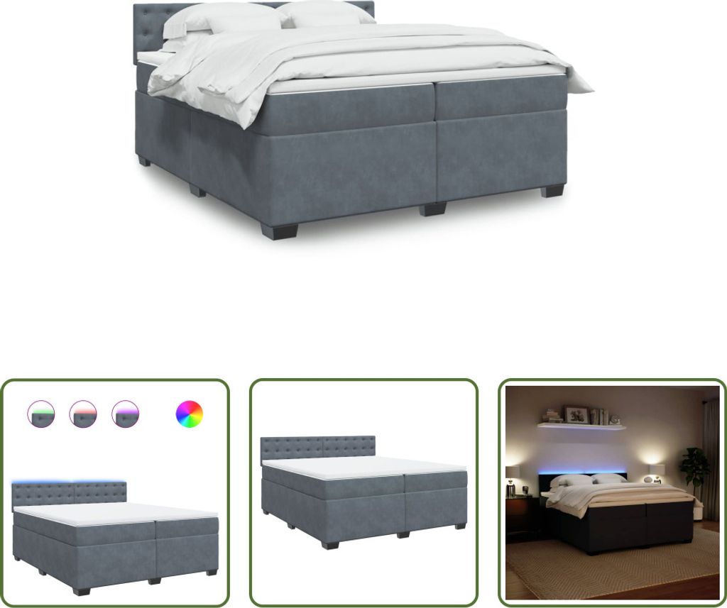 The Living Store Boxspringbett mit Matratze Dunkelgrau 200x200 cm Samt