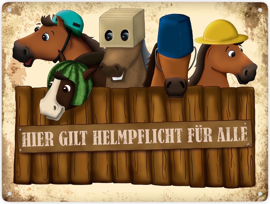 Hier gilt Helmpflicht für alle Metallschild XXL mit Pferde Motiv Schild