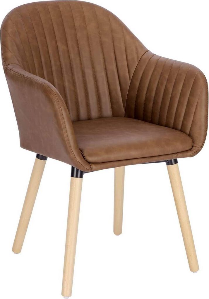 WOLTU 1x Esszimmerstühle Küchenstuhl Polsterstuhl Wohnzimmerstuhl Design Stuhl mit Armlehne Kunstleder Massivholz Farbe: braun