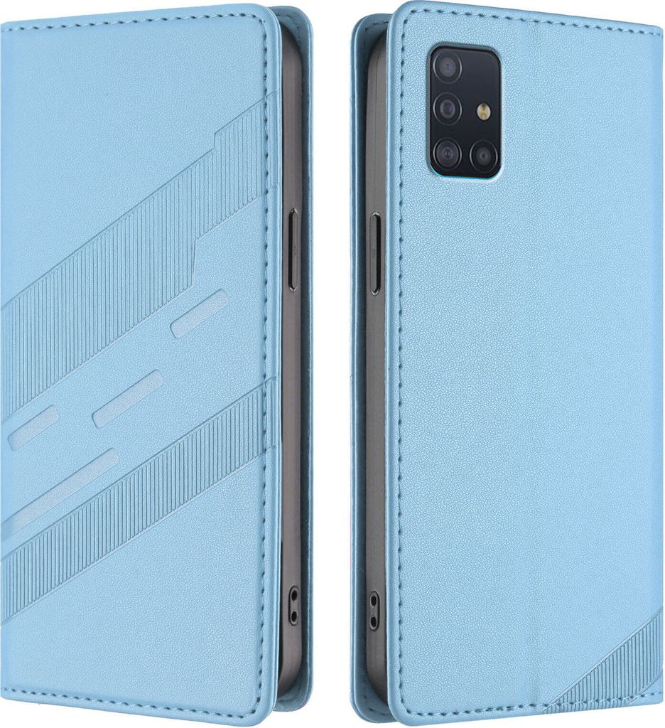 Hülle für Samsung Galaxy A51 5G, Kunstleder Brieftaschen Handyhülle mit Kartenfach und Standfunktion Hellblau