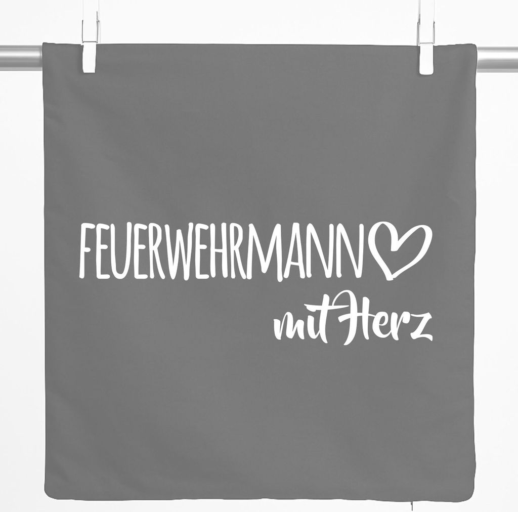 Huuraa Kissenbezug Feuerwehrmann mit Herz 40x40cm Steel Grey Baumwolle Dekokissenbezug Geschenkidee