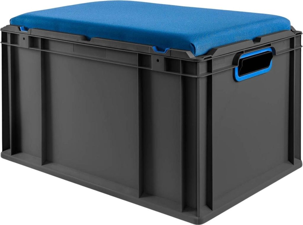 Eurobox NextGen Seat Box Blau | HxBxT 36,5x40x60cm | 65 Liter | Griffe offen | Schwarz | Eurobehälter, Sitzbox, Transportbox, Transportbehälter, ...