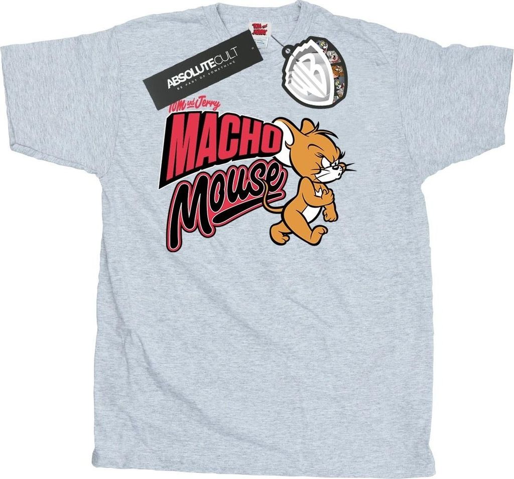 Tom And Jerry - "Macho Mouse" T-Shirt für Herren BI52094 (L) (Grau)