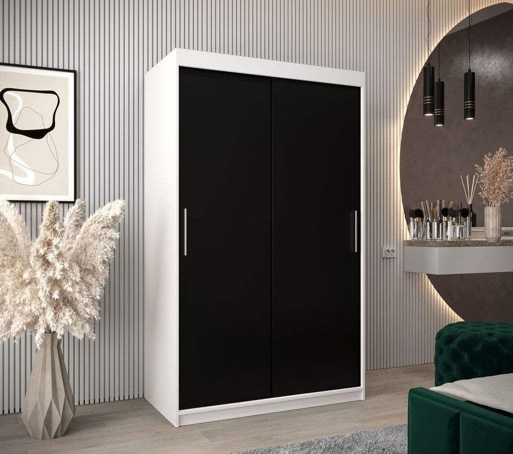 Schwebetürenschrank mit einer Breite von 120 cm TIMEA – Weiß/Schwarz