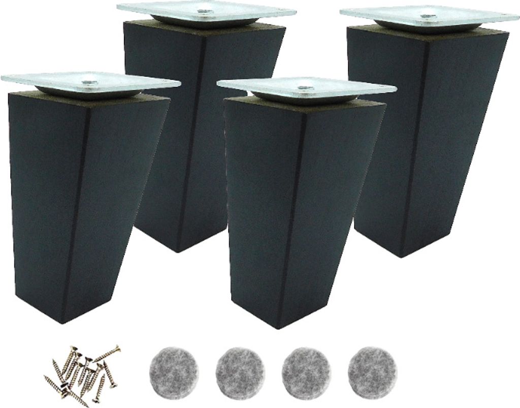 Beine aus Buchenholz, 10 cm – Trapezform, schwarz lackiert, mit Montageset
