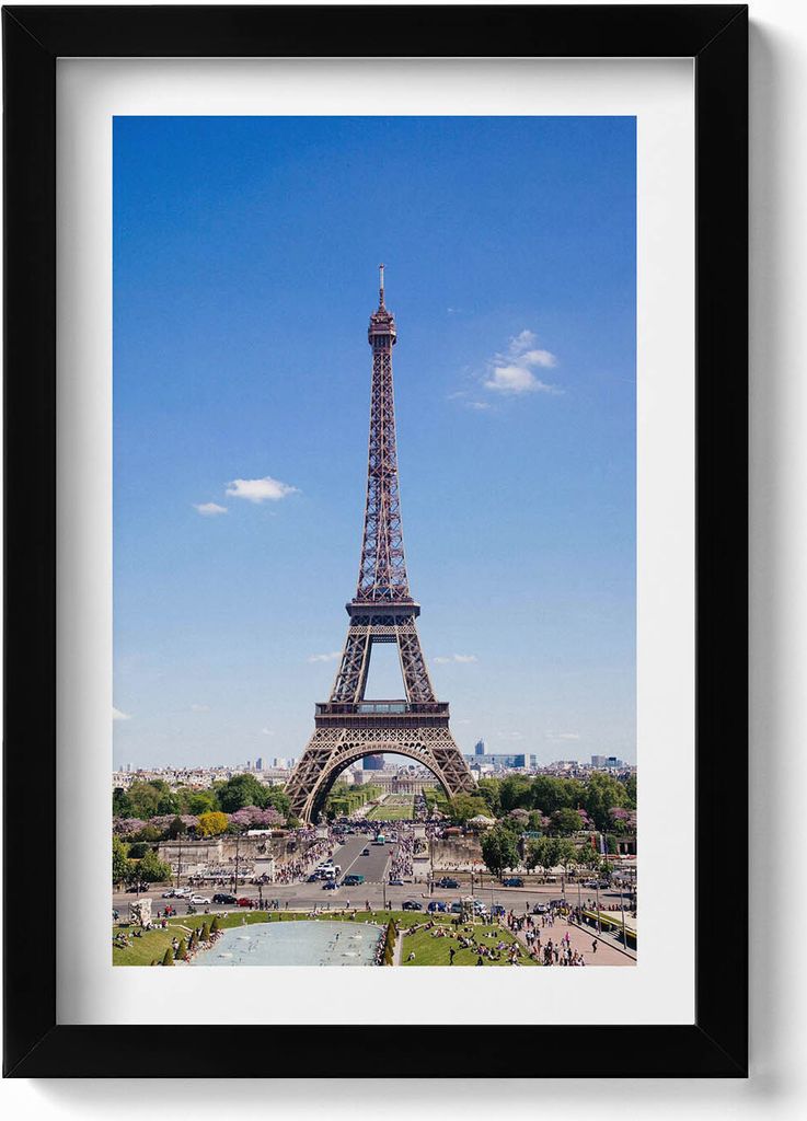 Landschaft Eiffelturm Paris Frankreich– Wandbild mit Rahmen – Gerahmtes Bild – Wanddekoration – 20x30 cm – Schwarz