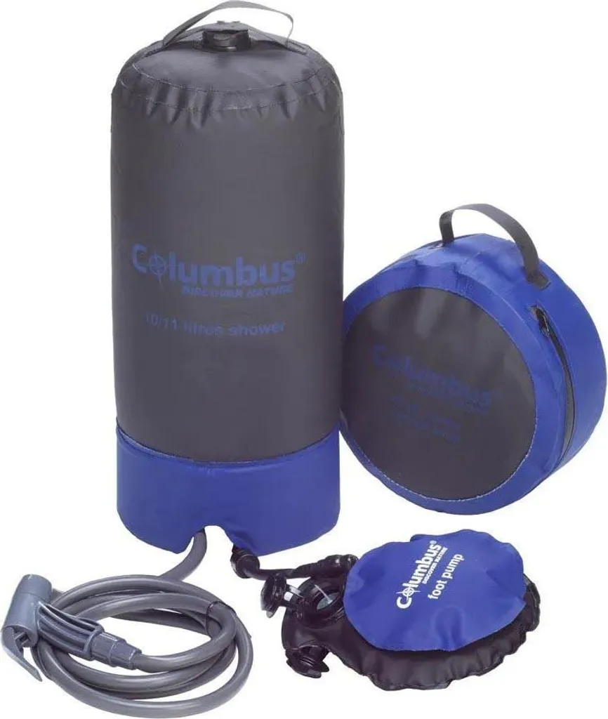 Douche Portable 10L Columbus Bleu Gris - Hygiène en Bivouac et Voyage