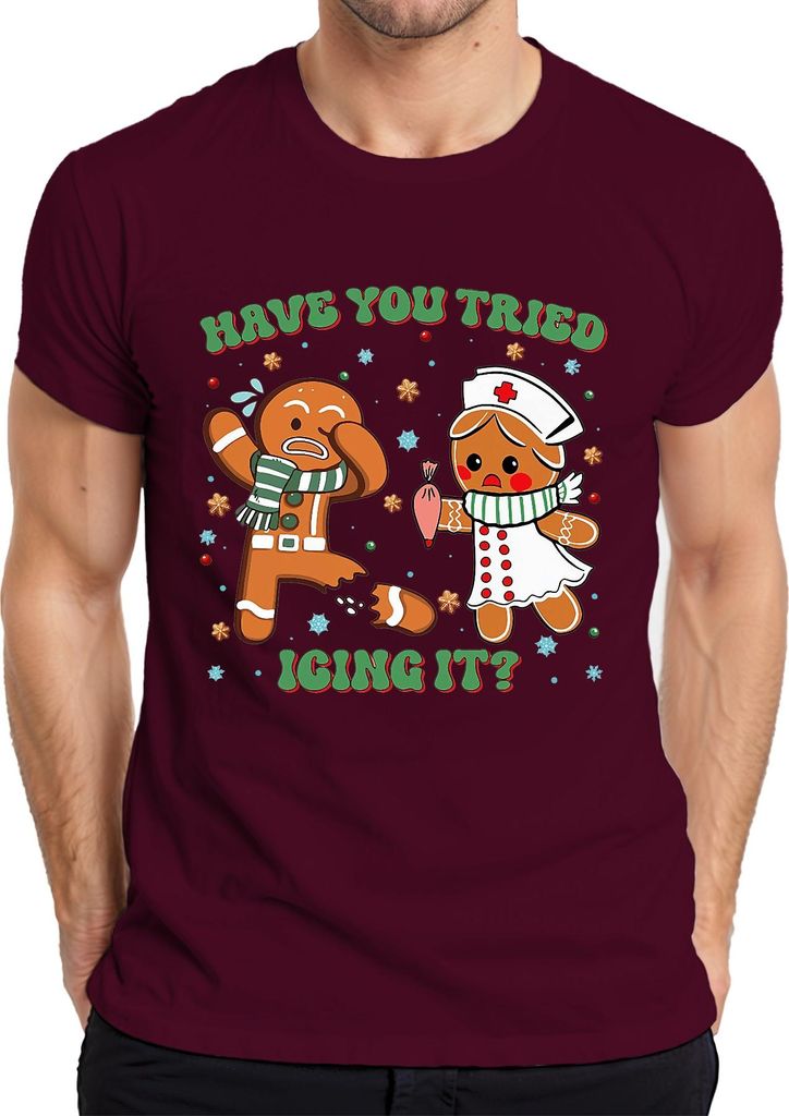 Christmas Gingerbread Nurse Cookie Have You Tried Icing It Herren T-Shirt, Burgundy, M