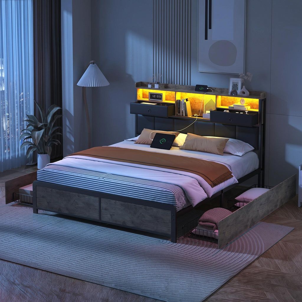 INONEFT Polsterbett 140x200cm mit USB-Ladegerät,Bett mit Produktbild 