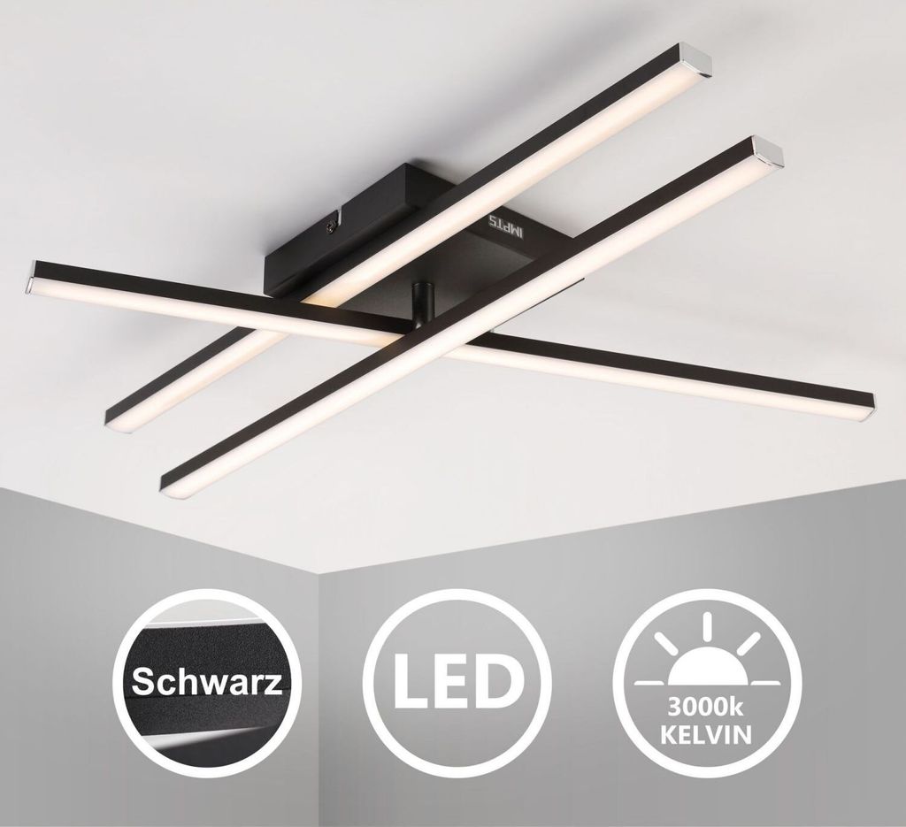 IMPTS LED Deckenleuchte 16W Modern Deckenlampe Schwarz mit 3-Gerade Lichtleisten Lampen Deckenbeleuchtung Warmweiß Wohnzimmer Flur Deckenleuchte