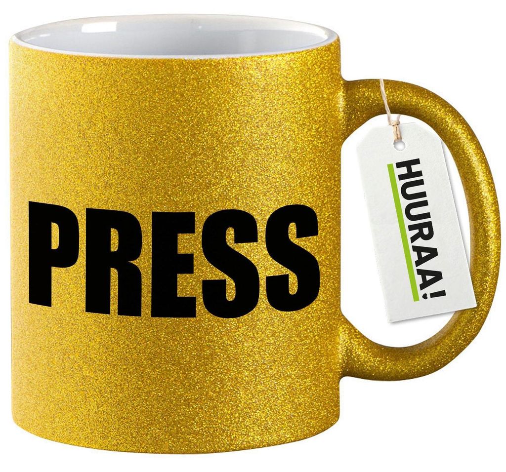 Huuraa Glitzertasse Press Schriftzug 330ml Gold Keramik Kaffeebecher Geschenkidee